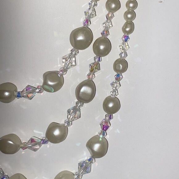 NWT Vintage 3 Strand Swarovski Crystals & Fresh Water Pearl Necklace - Picture 5 of 7